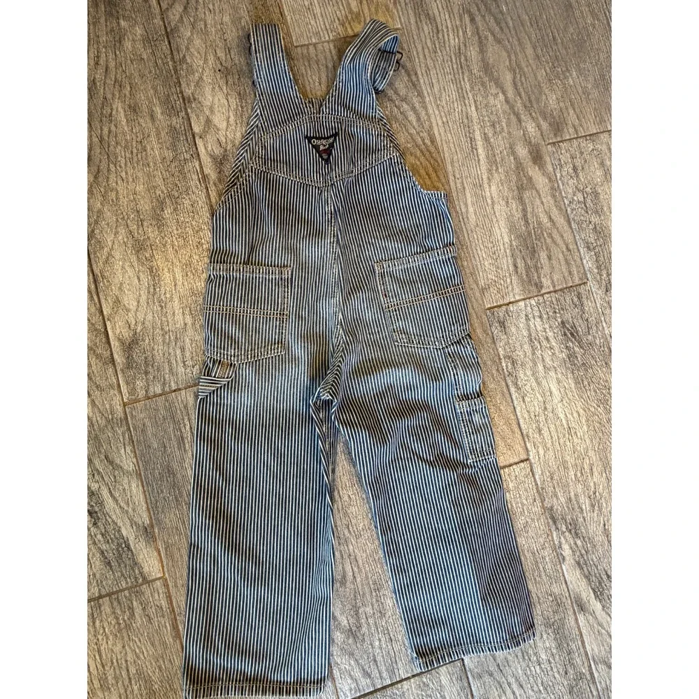 OshKosh B'gosh‎ Overalls Kids 3T Hickory Stripe Denim Carpenter Bibs Vintage